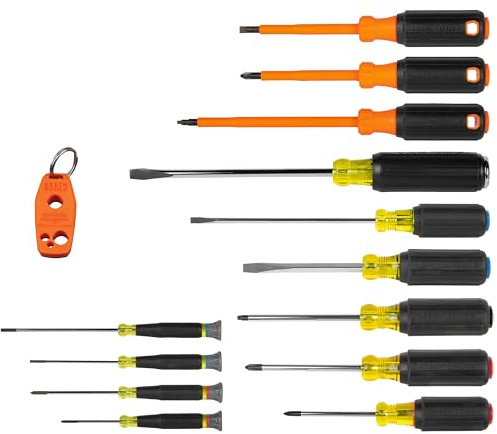 Klein Tools 85814 14-Piece Screwdriver Set, 4 Precision, 5 Standard Drivers with Color-Coded Handles, 3 Insulated Screwdrivers, 1 Demolition Driver, and Magnetizer