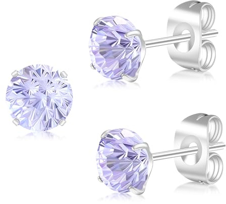 Artskin G23 Titanium Cubic Zirkonia Ohrstecker für Frauen Männer Ohrringe CZ Runde Schnitt simulierte Diamant 6mm Hypoallergen Silber Ohrringe für empfindliche Ohren