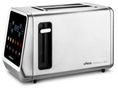 Ufesa One Touch Duo - Tostador Digital 850W, 2 Ranuras, Pantalla LED, 6 Niveles, Funciones Pan, Bagel, Muffin, Gofre, Recalentar, Descongelar, Memoria, Bandeja Recogemigas