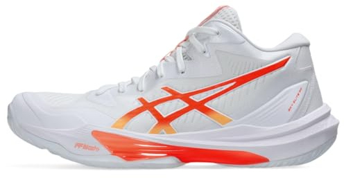 ASICS Women's Sky Elite FlyteFoam Mid Top 3 Volleyball Shoes, 7.5, White/Vivid Coral
