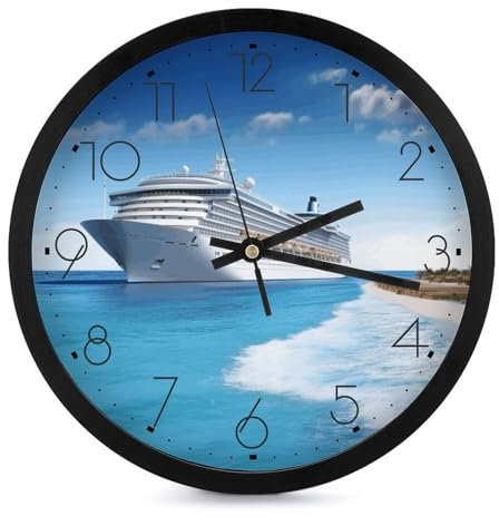 BVKWNTSA Elegante e semplice orologio da parete rotondo in plastica con stampa nave da crociera sul mare, cronometraggio preciso, decorazione della stanza