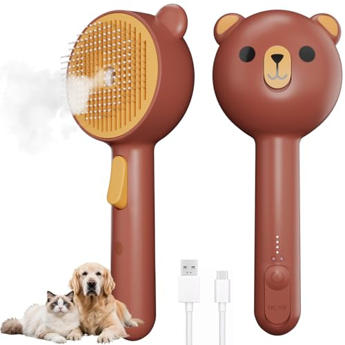 Pawinner Katzenbürste mit Dampf, Dampfbürste Katze für Langhaar und Kurzhaar Hunde Katze, Cat Steam Brush mit Spray und Wassertank, USB Aufladbar, 2 Einstellung, für Massage, Pflege, Haarentfernung