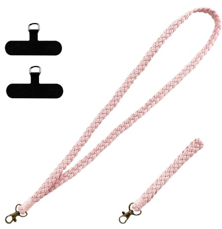 XFSRG Cuerda para Movil Rosa Trenzada Cordón para Colgar Movil con Diseño Elegante y Resistente Accesorios Movil para Mayor Seguridad y Estilo (Rosa)