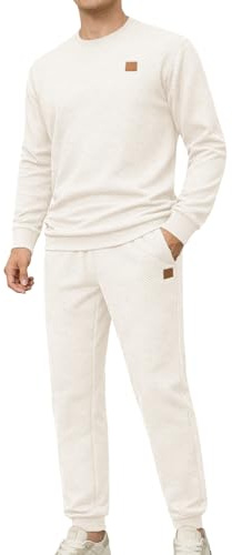 KUYIGO Maglione da uomo con collo rotondo Maglione a maniche lunghe Set tuta da ginnastica Felpa e pantaloni da jogging Apricot L