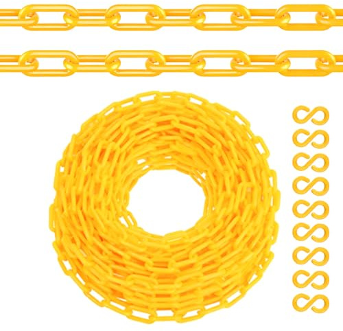 Plastic Chain, 220 FT Yellow Plastic Chain, Durable Plastic Safety Chain Barrier with 40 Hooks for Crowd Control, Private Property, Parking Lots, Driveways, Queue Line and Construction Sites