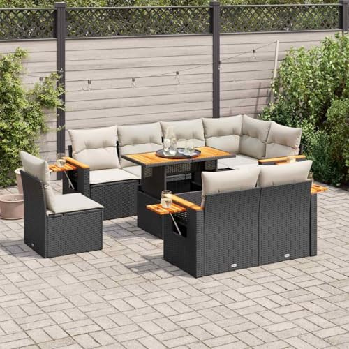 Qnhdfrt Set di 9 pezzi per divano da giardino, in rattan sintetico, con cuscino, spazio e tavolo pieghevole, per terrazza, giardino, balcone