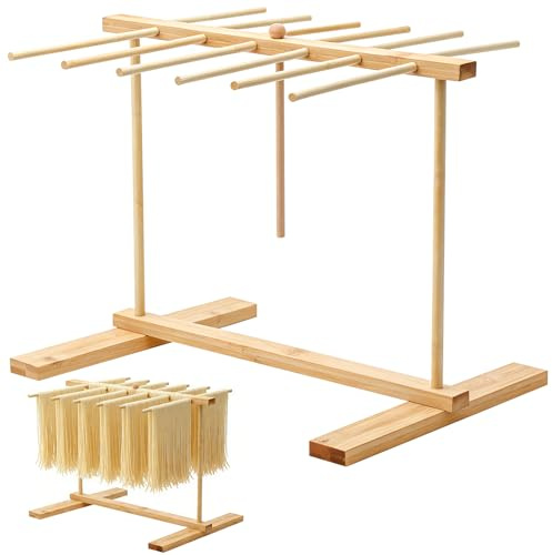 PWGHWG Secador de pasta de madera, soporte para pasta para secar, secador de pasta extraíble con barra de transferencia y 12 barras para secar pasta casera