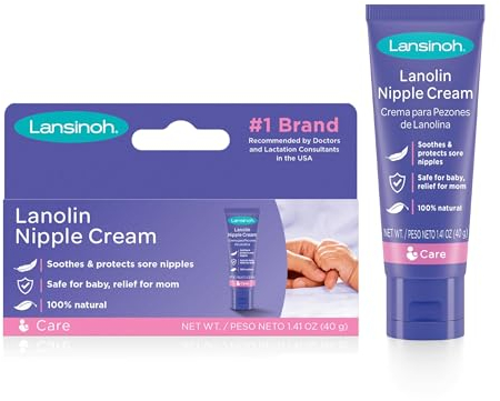 Lansinoh HPA Lanolin Nipple Cream for sore nipple & cracked skin, 100% natural single ingredient, breastfeeding essential, tasteless, odourless, hospital bag, moisturising, 40ml