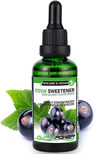 ALPHA POWER FOOD®: Stevia líquida natural - Stevia Gotas de grosella negra, Edulcorante natural, sustituto del azúcar con sabor - sin azúcar & calorías