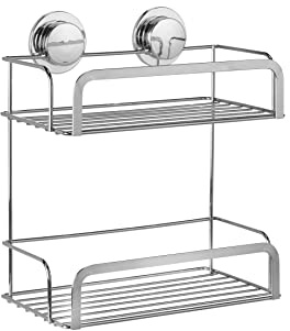 Croydex Stick 'N' Lock™ Two Tier Shower Caddy - No Drilling Bathroom Storage Solution, Self Adhesive Shower Caddy, Elegant Chrome Bathroom Accessory, Easy to Clean