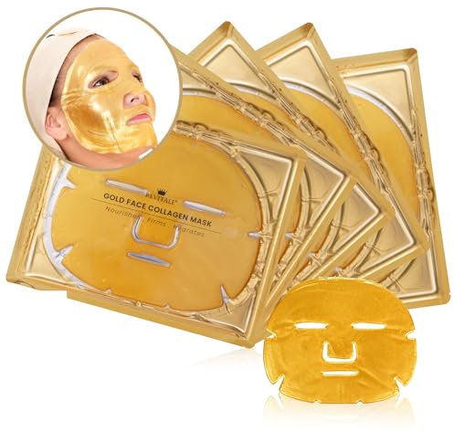 Revitale 24-karätige Gold-Gesichtsmaske (5er-Pack) – Feuchtigkeitsspendendes und pflegendes Tuch mit Kollagen und natürlichen Extrakten für strahlende, mit Feuchtigkeit versorgte Haut