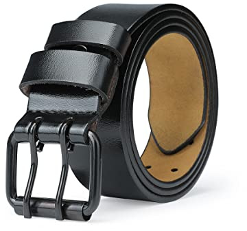 TEAMMAO Ceinture Homme Cuir 110CM-180CM Grande Taille Double Prong Boucle Ceinture de Travail Jeans Ceintures 3,8 CM Large avec Boîte Cadeau.(Noir,Taille 100-105cm (Totale 120cm))
