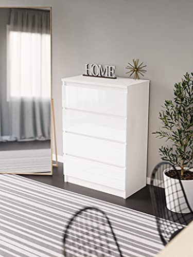 3xE living Elegant och rymlig byrå med 4 lådor, 102 cm, vit/blank vit, Mått: 70 x 39 x 101 cm