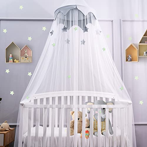 LOAOL Canopy for Kids Bed with Stars, Crib Canopy with Dome & Soft Net