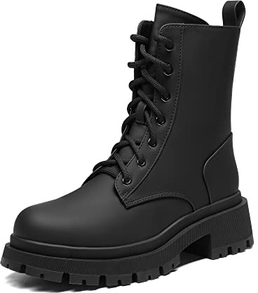 DREAM PAIRS Bottines Femme Mi-Mollet avec Fermeture Eclair Tendance Comfortable Bottes à Lacets avec Talon Large et Doublure Chaude