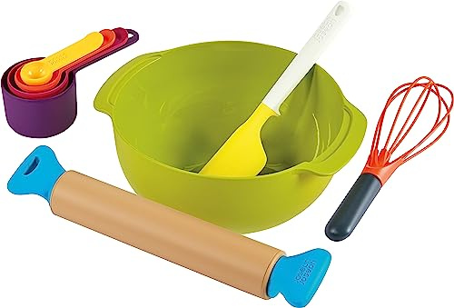 Casdon Joseph Joseph Bake Toy Kitchen Baking Set for Children from 3 Years with Movable Rolling Pin for Imaginative Play! White/Opulent Garden