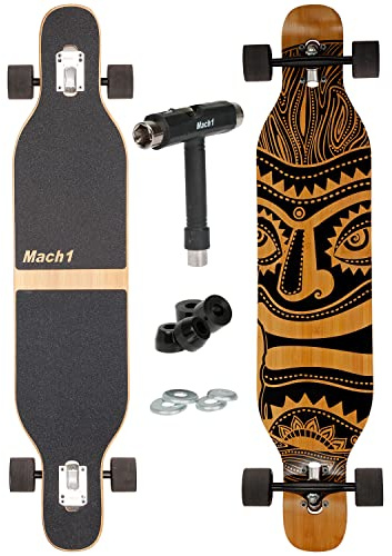 Camber Longboard con rodamientos de cerámica en Flex1 Drop Through Cruiser Freeride Skate Full Board con T-Tool