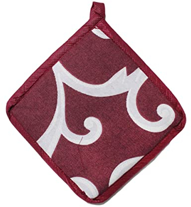 Russo Tessuti Set 2 Presine Coppia Pattina Forno Fornelli Ghirigori Cucina Coordinato 15x15cm -Bordeaux