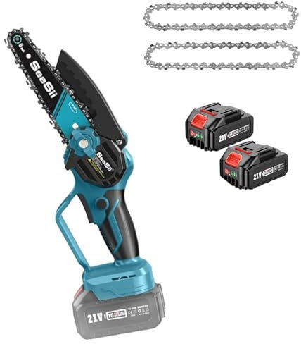 Seesii Mini Tronçonneuse à Batterie 8000mAh Brushless, 6 Pouces Tronçonneuse Électrique sans Fil, Tronconneuse Electrique Bouton d'Églage de la Tension de la Chaîne