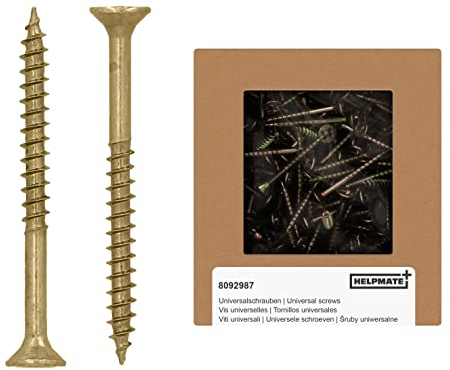 HELPMATE - Tornillos universales de cabeza avellanada de 3,5 x 40 mm, color amarillo pasivado, paquete de 300 tornillos para madera con accionamiento PZ 2 e rosca parcial, tornillos de aglomerado para