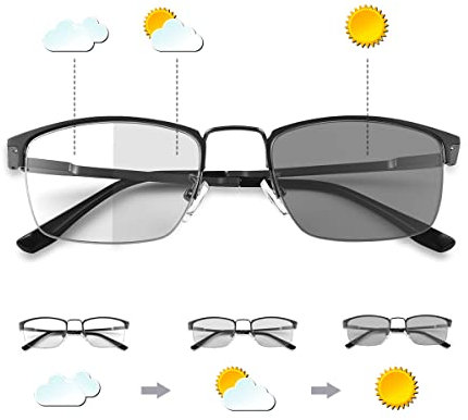 Photochromic Progressive Multifocus Reading Glasses Spring Hinges Transition Multifocal UV400 Sunglasses Sun Readers Blue Light Blocking Computer Eyeglasses Anti Glare Presbyopia Eyewear for Men Women