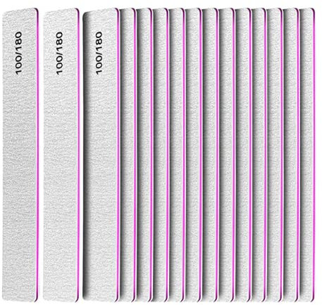 Lot de 5 limes à ongles professionnelles double face de forme rectangulaire – Grain 100/180 – Outils de coiffure pour ongles artificiels naturels en salon à la maison et pour animaux domestiques