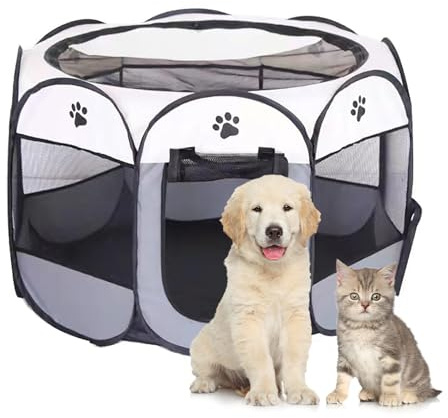 Duscdesp Tragbarer Haustier Hundezaun, Laufstall Hund Produkte für den Innen und Außenbereich, Wasserdichtes Oxford-Tuch Welpenlaufstall, Geeignet für Kleine Katzen, Hunde, Kaninchen