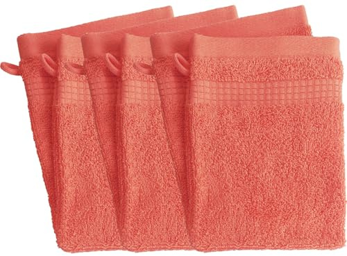 Lot de 6 Gants de Toilette - 100% Coton - 450 GR/m2 - Corail
