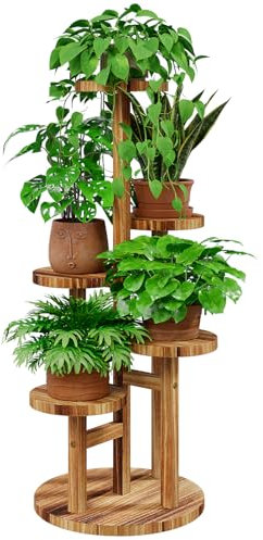 Bamworld Holz Blumenständer Multilevel Pflanzenregal – Raumsparendes Pflanzenträger mit 5 Ebenen für Wohnzimmer & Garten, Als Blumentreppe mit Mehrschichten