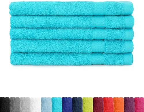 BaSaTex Frottee Gästetücher 30x50 cm im 5er Pack - Gästehandtuch 100% Baumwolle Made in Green - Farbe: Türkis