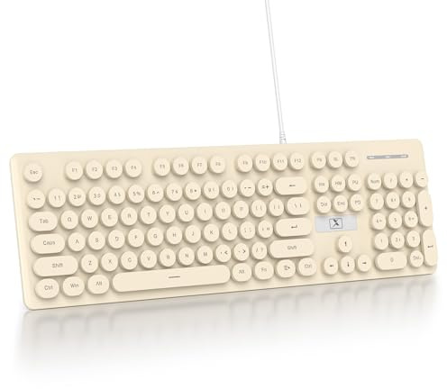 SbocKeeb Kabelgebundene Gaming-Tastatur Schreibmaschine, 104 Tasten Membran-LED-Hintergrundbeleuchtung US-Layout QWERTY mit runden Tasten für Computer/PC/Laptop/Windows (Beige)