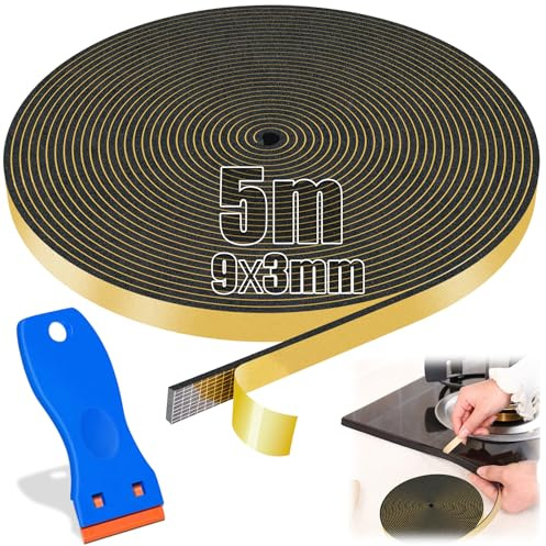 SWTYExt Cinta de sellado para fregadero, 5 m x 3 mm, 9 mm x 3 mm, cinta de sellado para placa de cocina, autoadhesiva, 3 mm para placa de cocina de inducción