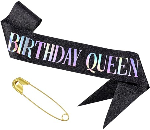 Birthday Queen Sash Black For Women Black Glitter Birthday Sash With Gold Foil Elegant Funny Birthday Sash For Women And Girls Party Decorations Supplies Party Celebrations (Black)