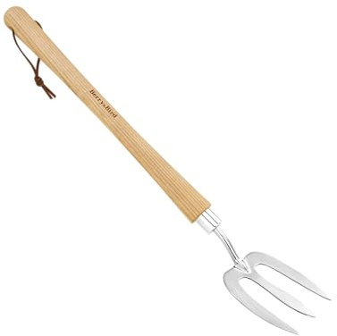 Berry&Bird Blumengabel lang 56,5 cm - Grabegabel aus Edelstahl für Gras- und Erdflächen, Gartengabel zum Graben, Jäten und Lösen, Mistgabel mit Stiel aus Eschenholz