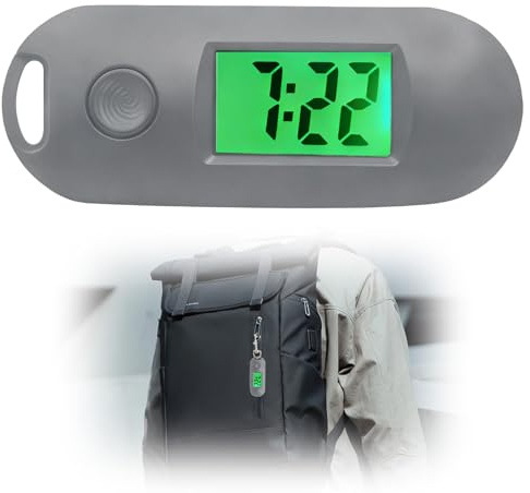 wilcractk Orologio digitale portachiavi con orologio da tasca, mini orologio portatile a LED in ABS, display di ora e data, elegante grigio, ideale per studenti, infermieri e uso quotidiano