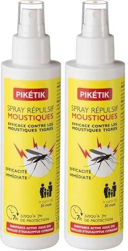 PIKETIK - Spray anti moustique - Efficacité 7h - Format famillial dès 30 mois - Répulsif Moustique Actif d'origine naturelle - Eucalyptus citronné - Fabriqué en France - sans DEET - 150ml (Lot de 2)