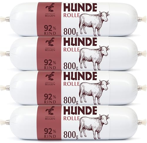 CHEWSTER Salchicha para Perros de Ternera – 4 × 800 g (3,2 kg) – Rollo de Comida húmeda para Perros sin Cereales con Alto Contenido de Carne