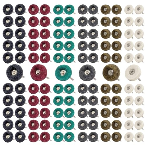 BURMONG 120 Pcs Polishing Kit for Dremel, Abrasive Buffing Wheels 1/8 Inch Shank for Rotary Tool, Polishing Wheels for Metal Wood Jewelry DIY Sanding