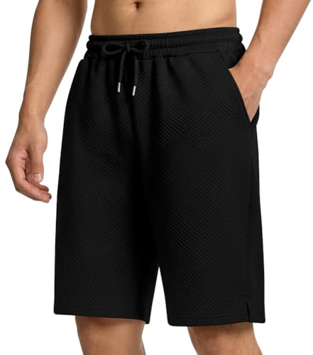 OSDUE Texture Pantaloni Corti da Uomo, Bermuda Pantaloni Casual Corti Vita Elastica Elastic con Tasche, vestibilità Ampia Leggeri, Ideali per Corsa Allenamento Palestra
