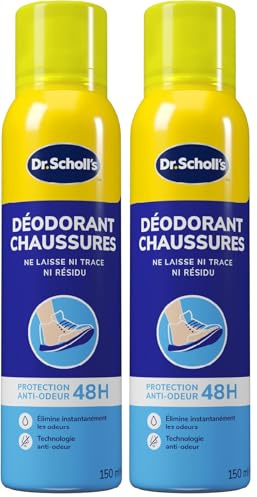 Dr. Scholl's Déodorant chaussures 150ml, Ne laisse ni trace ni résidu - Neutralise les odeurs jusqu'à 48 heures, Spray déodorant longue durée, Solution anti-odeurs, Convient à tous types de chaussants