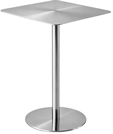 Cocktailbord, rostfritt stål fyrkantigt bistro pub barbord för vardagsrum, kök, hemmabar, trädgård, utomhusuteplats, små utrymmen, justerbar höjd, 70 cm (29/37/41 tum)