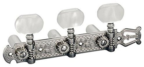 Schaller LYRA MACHINE HEADS – NICKEL – BASEPLATE 3 – akryl – vit NYLON POSTS 10 mm mekaniker för konsertgitarr – set med 2 stycken