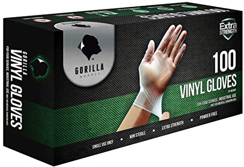 GORILLA SUPPLY Disposable Heavy Duty Vinyl Gloves Latex Free Powder Free, BPA Free Food Safe Grade Disposable Glove, Medium M, 100 Count