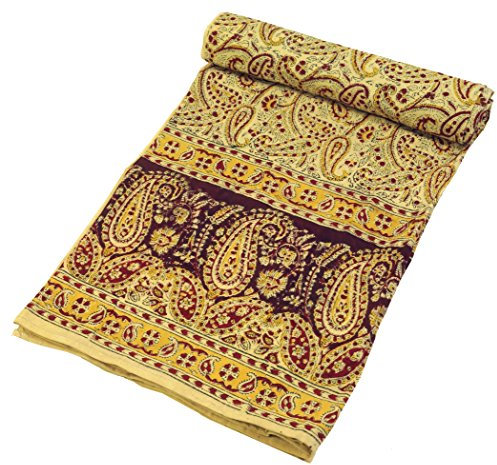 GURU SHOP Blockdruck Tagesdecke, Bett & Sofaüberwurf, Handgearbeiteter Wandbehang, Wandtuch - Design 12, Baumwolle, Size:Double 225x275 cm