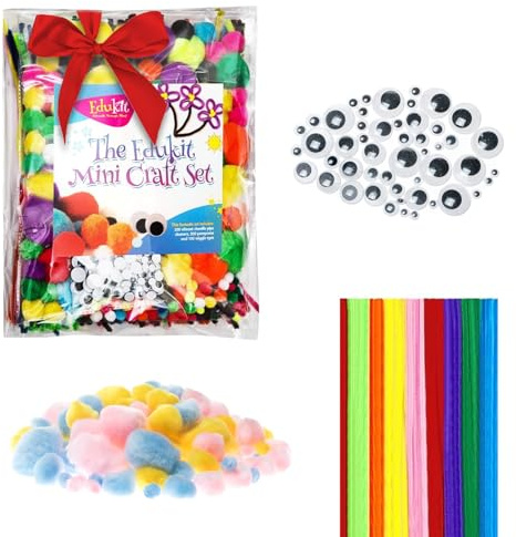 edukit Crafting Kit 500 Pieces, Including Pipe Cleaners, Pompoms and Googly Eyes; Various Sizes and Colours - Great for Children’s and Adults ‘Crafts, for Home or Workshops