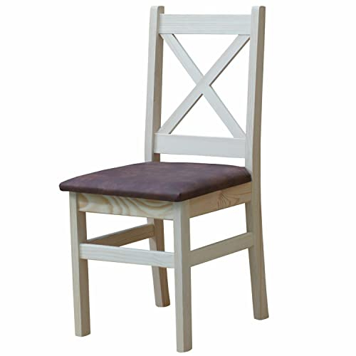 k koma Stuhl Polsterstuhl Kreuzstuhl Unbehandelt MASSIV Kiefer Holz restaurantstuhl (ÖKOLEDER BRAUN)