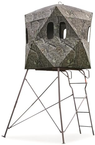 Guide Gear 6 Foot Tripod Hunting Tower Blind, 2-Man Stand Elevated, Hunting Gear Equipment Accessories, 4 by 4 Mossy Oak Country Roots
