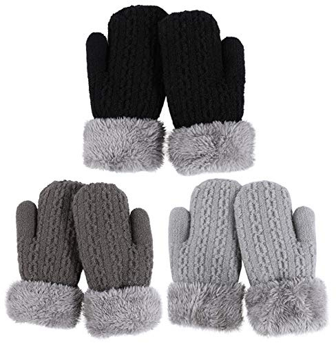 QKURT 3 Paare Kleinkind Stretch-Fäustlinge, Kinderhandschuh Verdickte Strickhandschuhe Winterhandschuhe Warme Handschuhe für 1-3 Jahre Junge Mädchen Draußen