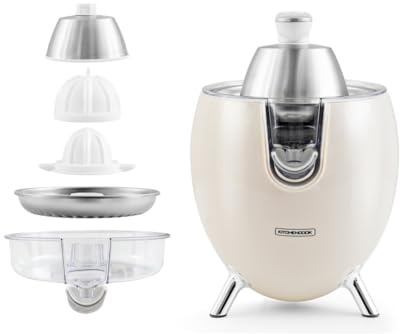 Elektrisk citruspress design med ledarm. Aluminium Presspod Kitchencook creme
