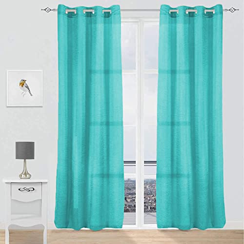 GREATOYAR Cortinas Modernas, Visillos Translúcidos, Poliéster, para Sala, Dormitorio, Comedor, Cocina, Salón - 2 Piezas, 140x260cm, Turquesa